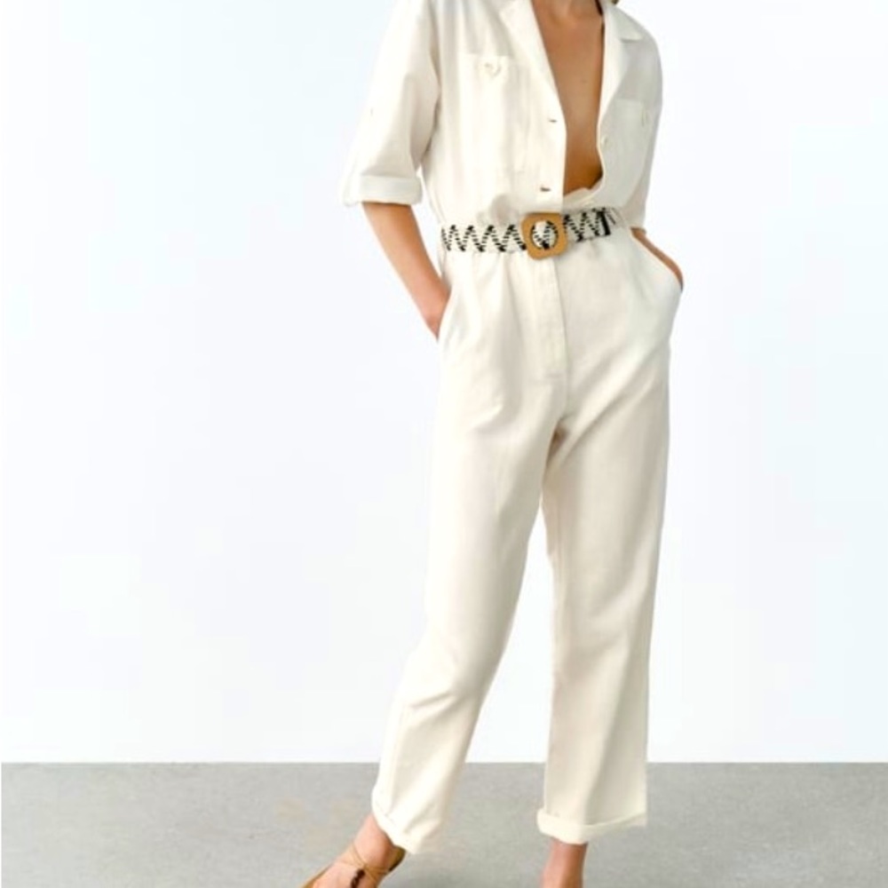 BELTED LINEN BLEND JUMPSUIT